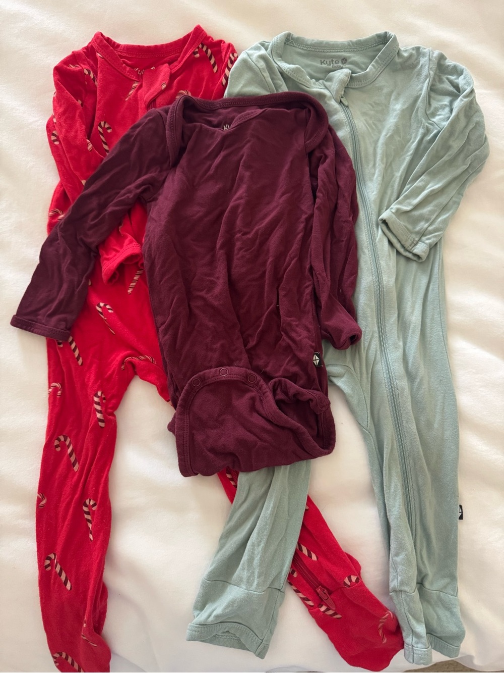 Kyte BABY Red Candy Cane, Burgundy, and Light Sage Green Pajama Bundle